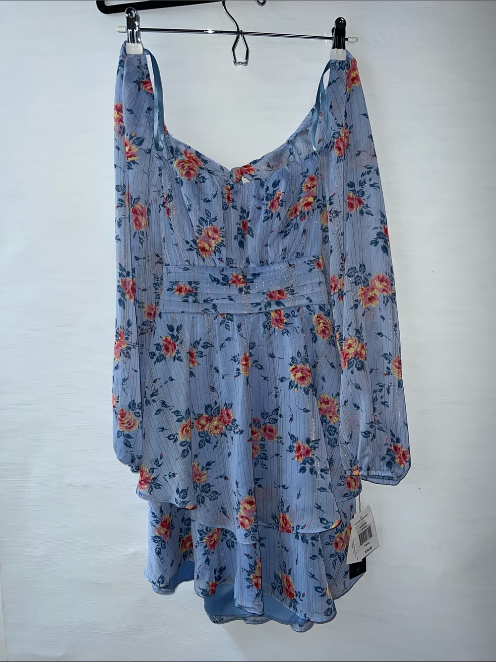 City Triangles Light Blue Floral Off-Shoulder Mini Dress